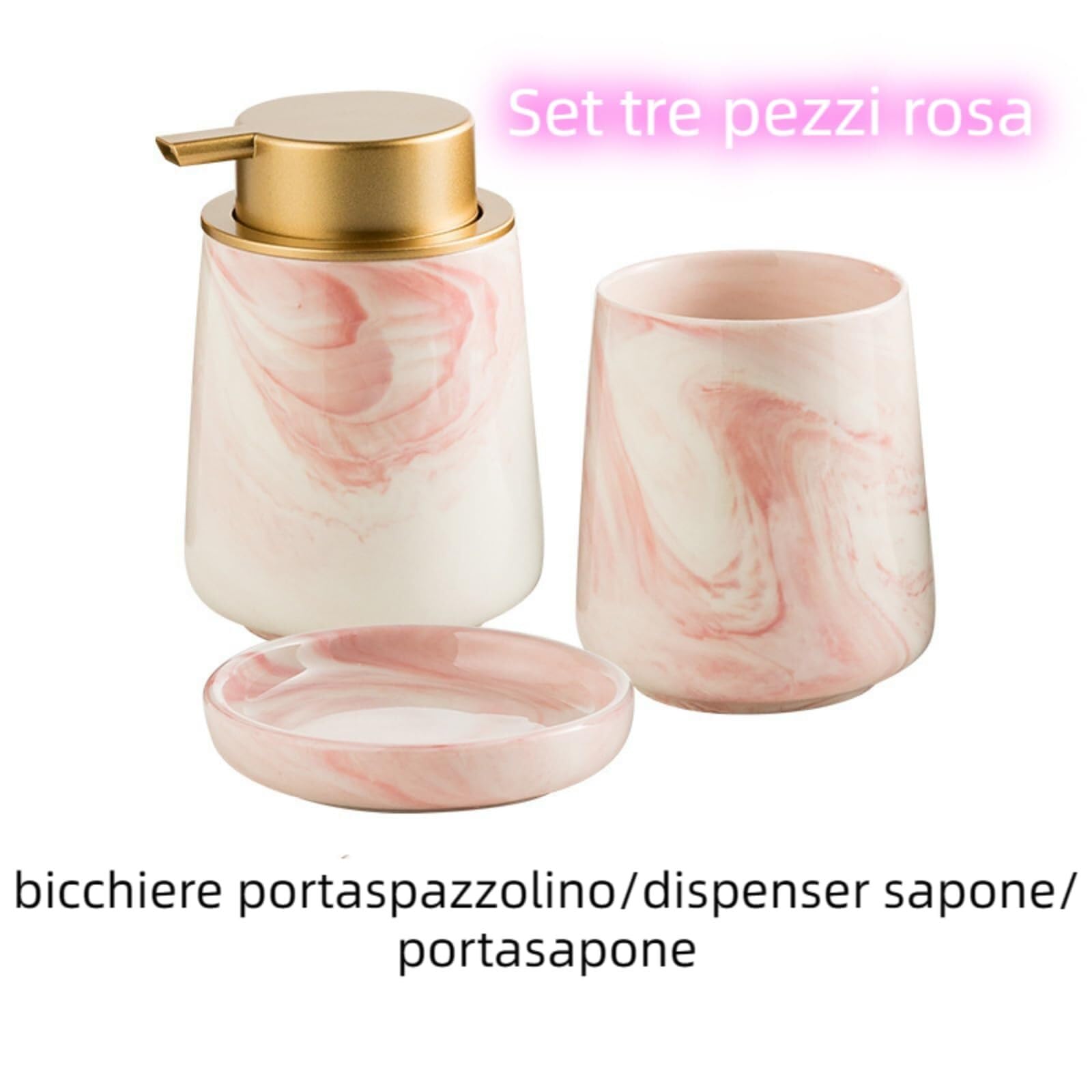 Czteroczęściowy ceramiczny marmurowy zestaw łazienkowy, akcesoria łazienkowe: uchwyt na szczoteczkę do zębów, kubek na szczoteczkę do zębów, mydelniczka, dozownik mydła w piance, zestaw 3 sztuk/4 szt