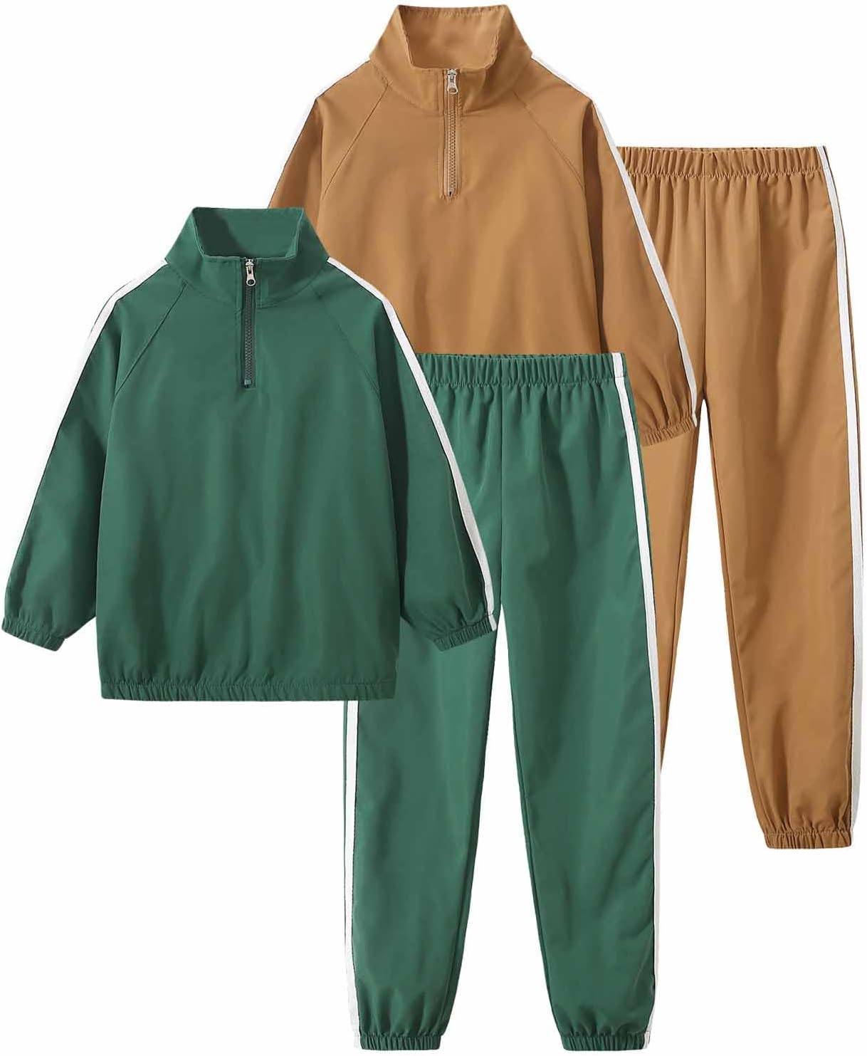 JOLYSHILD Boy 4 Piece Stripes Long Sleeve Stand Collar Half-Zip Pullover Sweatshirt and Sweatpants Outfit 3-12Y