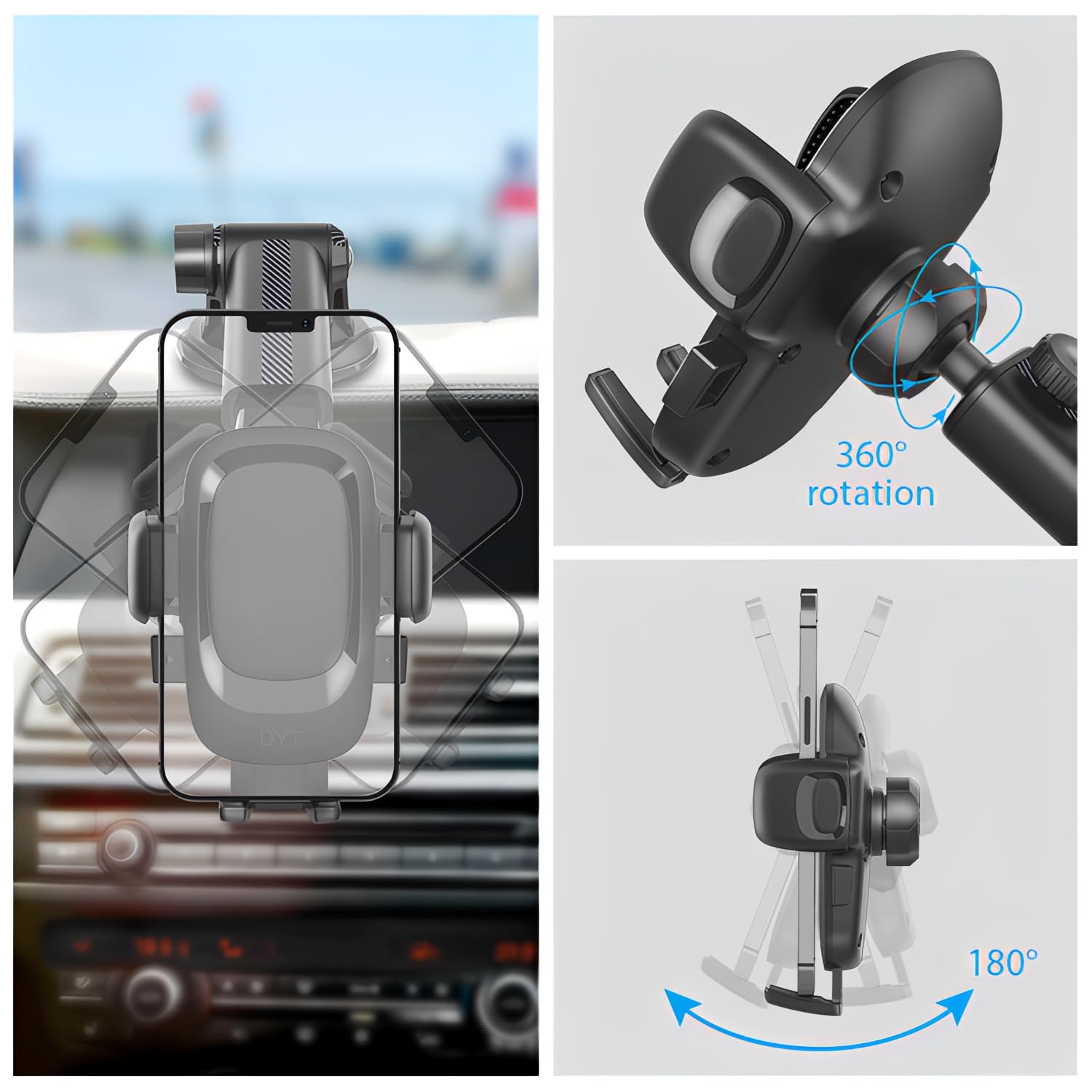 DYT Soporte para teléfono de coche [apto para carreteras con baches] Soporte de teléfono para salpicadero de coche, rejilla de ventilación 3 en 1, soporte manos libres para iPhone 15, 14, 13 Pro Max