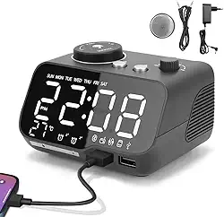 Rádios Despertador Digital Atualizados, Rádio Despertador Duplo FM com Visor LED, Despertador Digital Comcontroles de Estilo, Relógio Despertador Digital de Mesa Smart Números Grandes E Som Alto