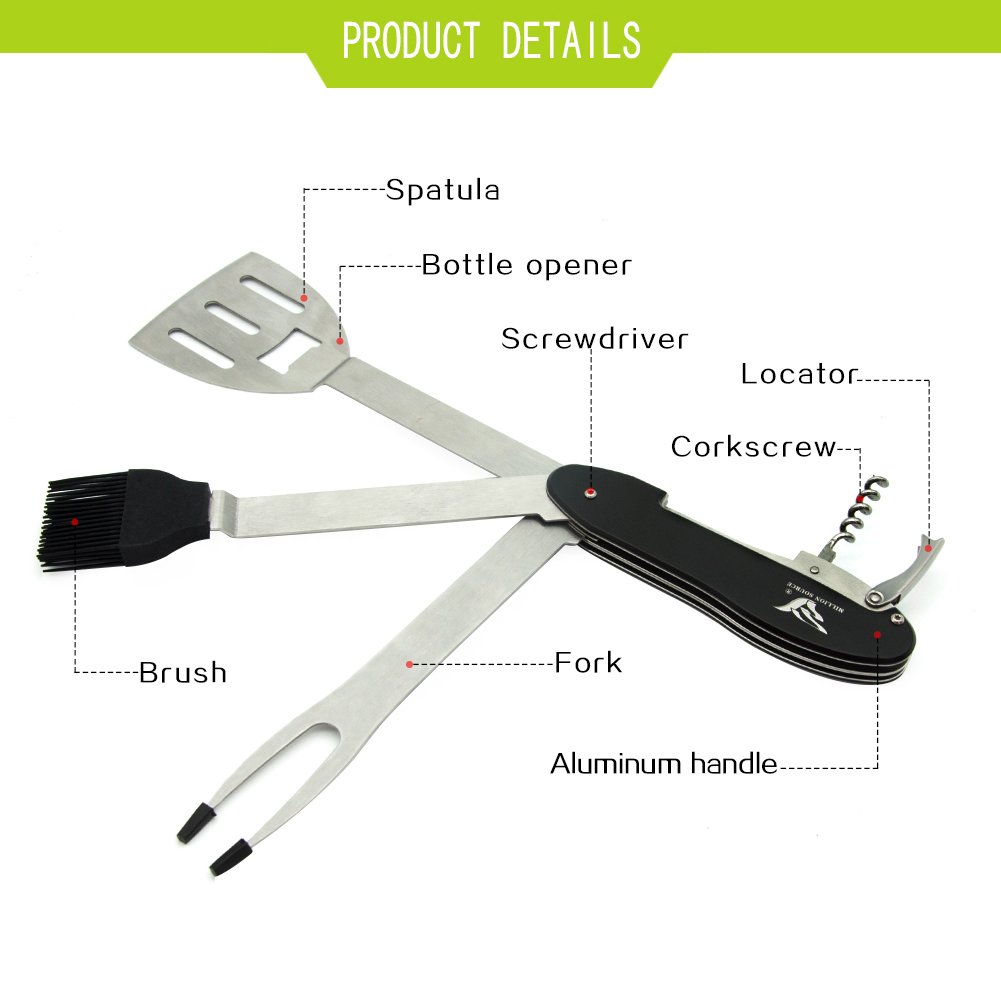 Milioni di fonte Portable 5-in-1 Multifunzionale Utensili Barbecue con Manico Rimovibile Design per Esterni