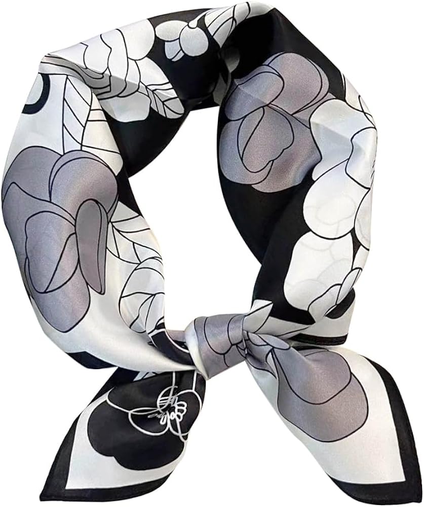 Gray Chain Mulberry Silk Neck Scarf Mulberry Silk Square Scarf: Silver Gray Neckerchief (26 main image 3