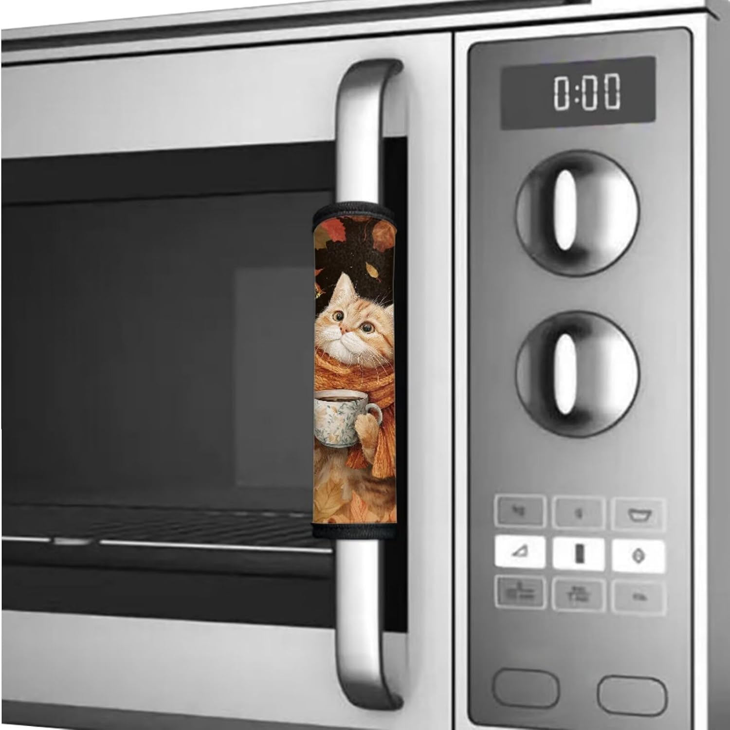 Refrigerator Door Handle Covers Set of 6 Kitchen Electrical Appliances Handle Protector Anti-Slip Fridge Microwave Oven Home Accessories Fall Decorations, Cat Coffee Autumn Leaf thumbnail