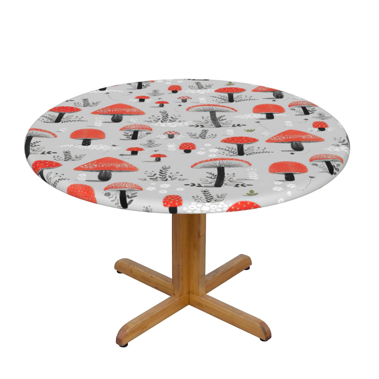 Cartoon Mushrooms Print Wipe Clean Oval Tablecloth Stain-Resistant Dining Table Accessories Table Protector For Home
