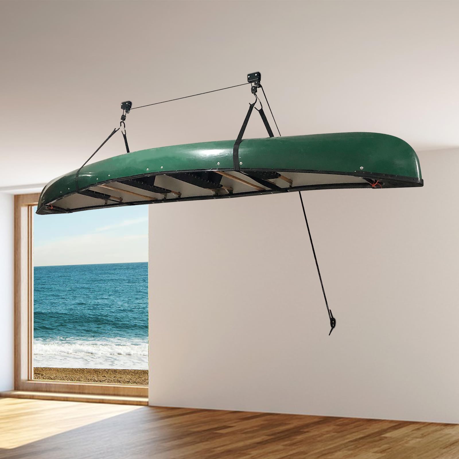Kayak Sospensione Bicicletta Sollevamento Canoa Soffitto Puleggia con Ruote e Supporti, Portata massima 57 kg per stoccaggio di kayak, biciclette e canoe