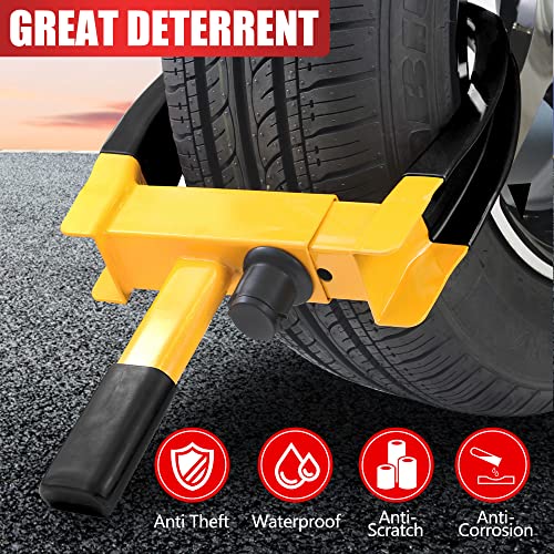 Wheel Lock Universal Wheel Clamp Lock Adjustable Security Trailers Tire Boot Lock Anti Theft For Atv Rv Suv Car Golf Cart Boats Motorcycles Great Deterrent Bright Black-Yellow (3 Keys) #TOP2