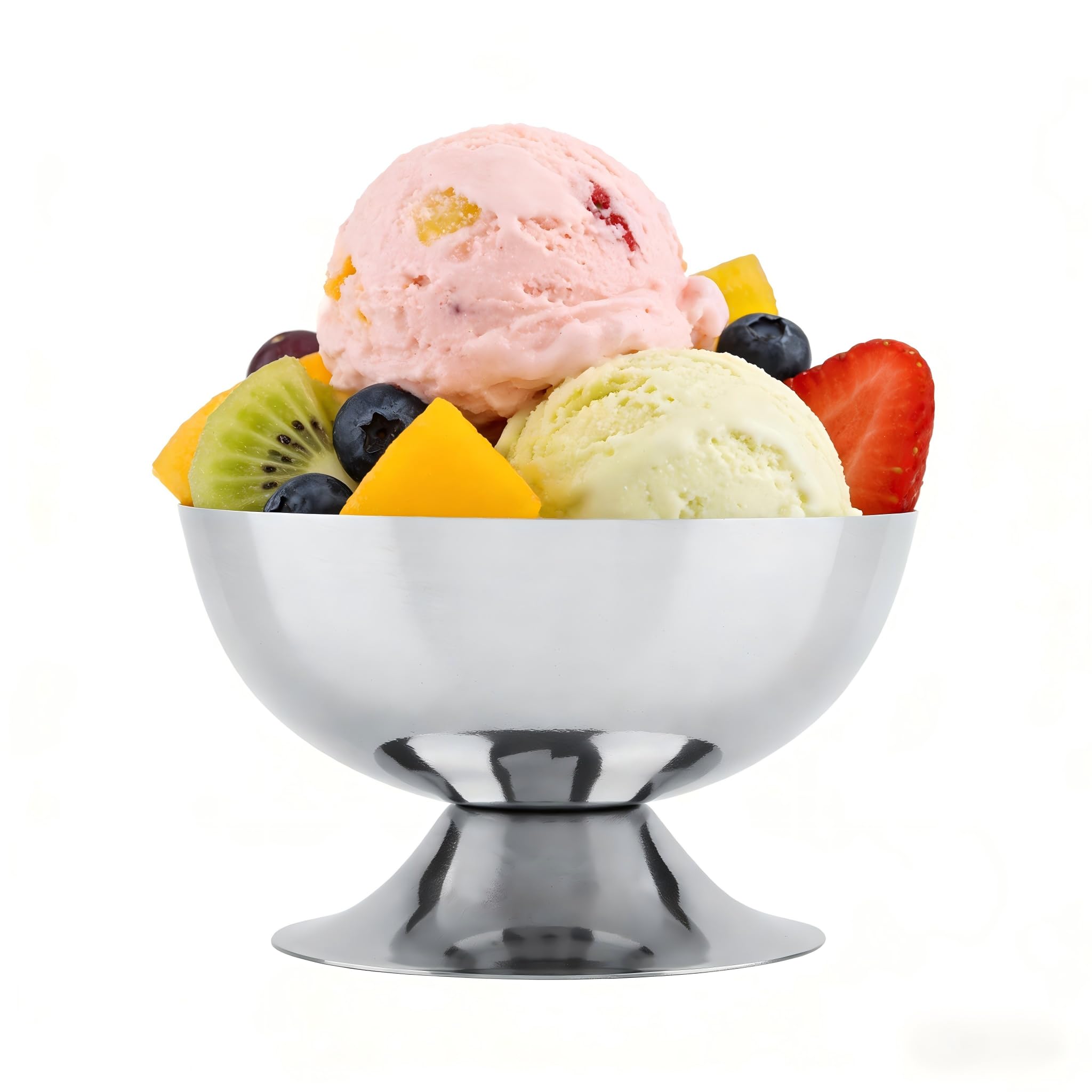 8 cuencos de helado de acero inoxidable para postre, ensaladera con pie, plateados, redondos, vasos de helado, vasos para aperitivos, vasos de postre, vasos de postre, vasos de postre, vasos para