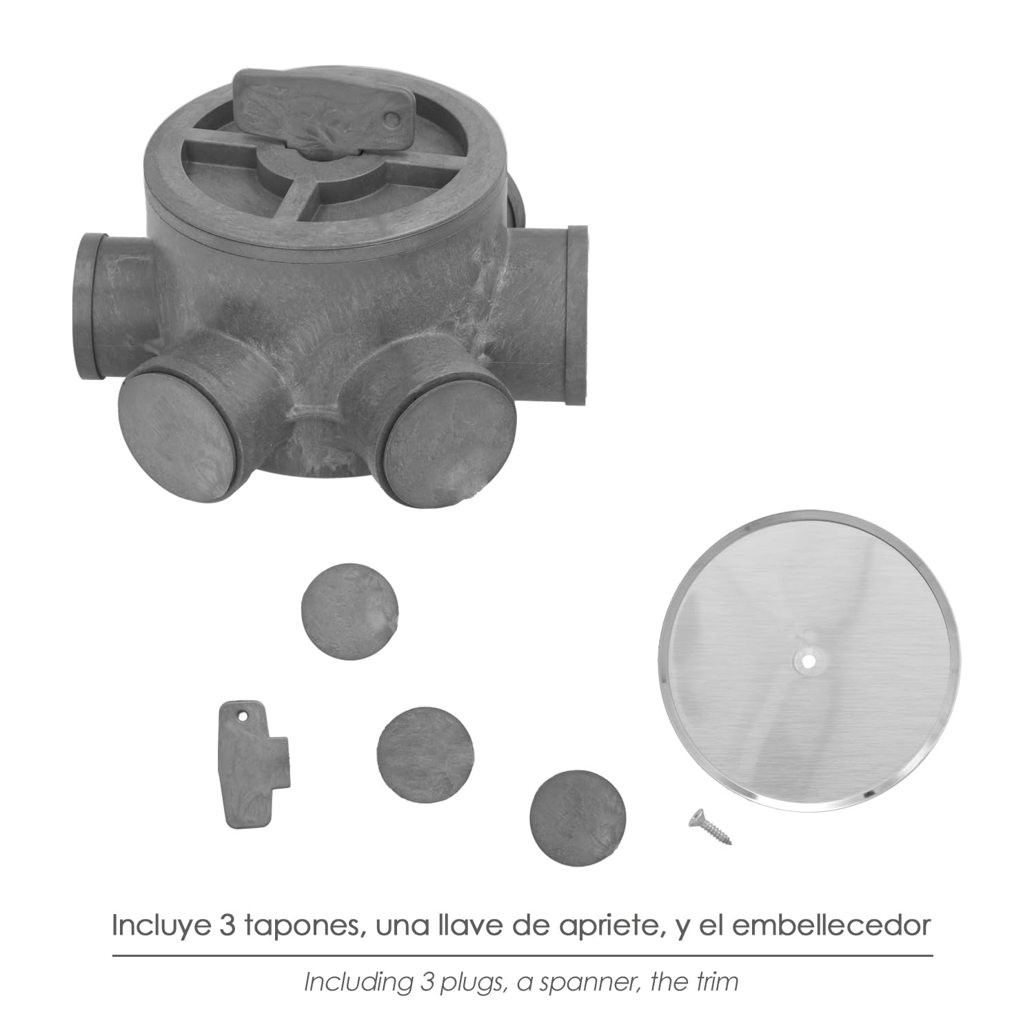 Flacone Sifonico PVC Tubi Ø 110 mm. Uscite Ø 50 e 40 mm. Altezza 90 mm.