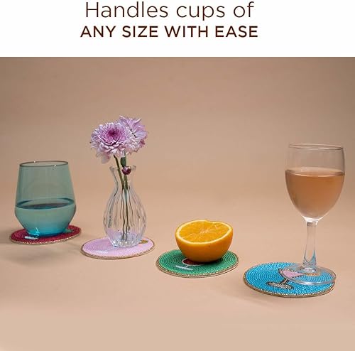 Miniatura 6 de Folkulture Juego de 4 posavasos bohemios, tapetes decorativos redondos de 4 pulgadas o posavasos de cóctel para mesa de café y decoración de granja,