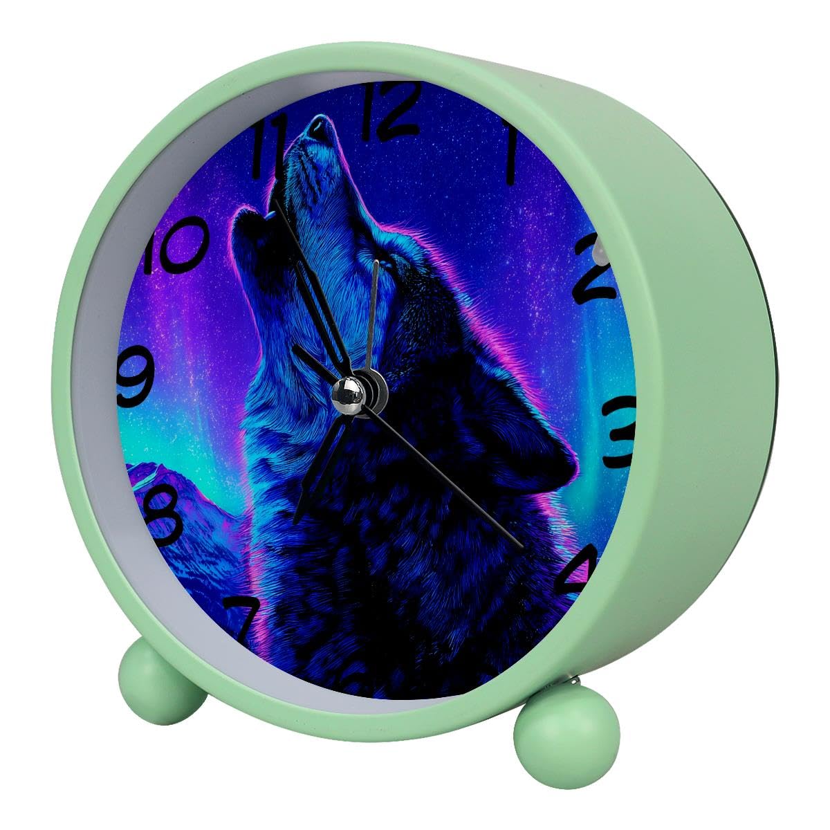 Luoweisi Analog Alarm Clock Wolf, Silent Non-Ticking with Night Light, Battery Operated, Round Desk Alarm Clock for Office, Bedroom, Elderly, Adults, Children, Student Gifts