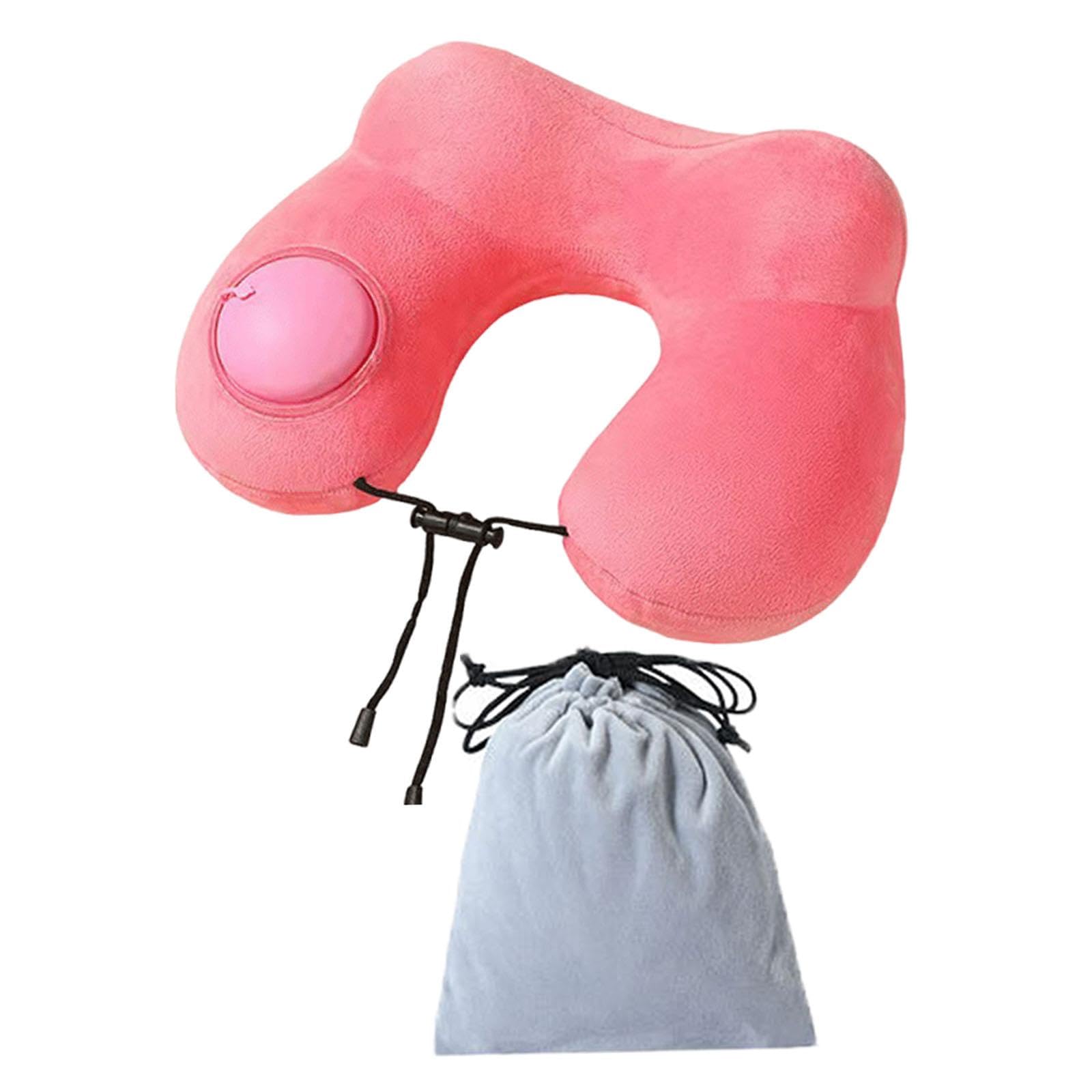CravoFlow Inflatable Travel Neck Pillow, Soft Lightweight Portable Airplane Sleeping Pillow for Car, Bus, Train- Pink