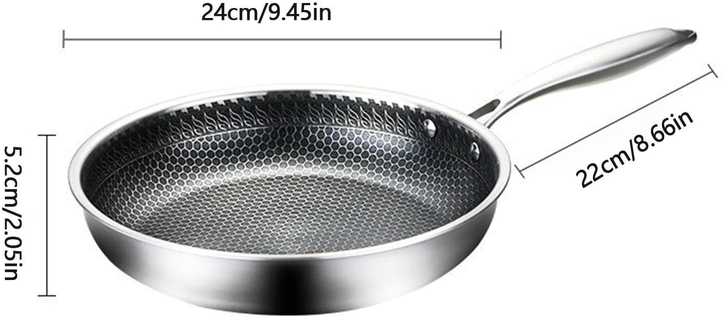 Frying Pan - Stainless Steel, Honeycomb Frypan, Thickened Flat Bottom Non Stick Skillet Induction Gas Compatible Cookware | Reuseable Durable Cooking Pan Style Frying Skillet For Home Camping