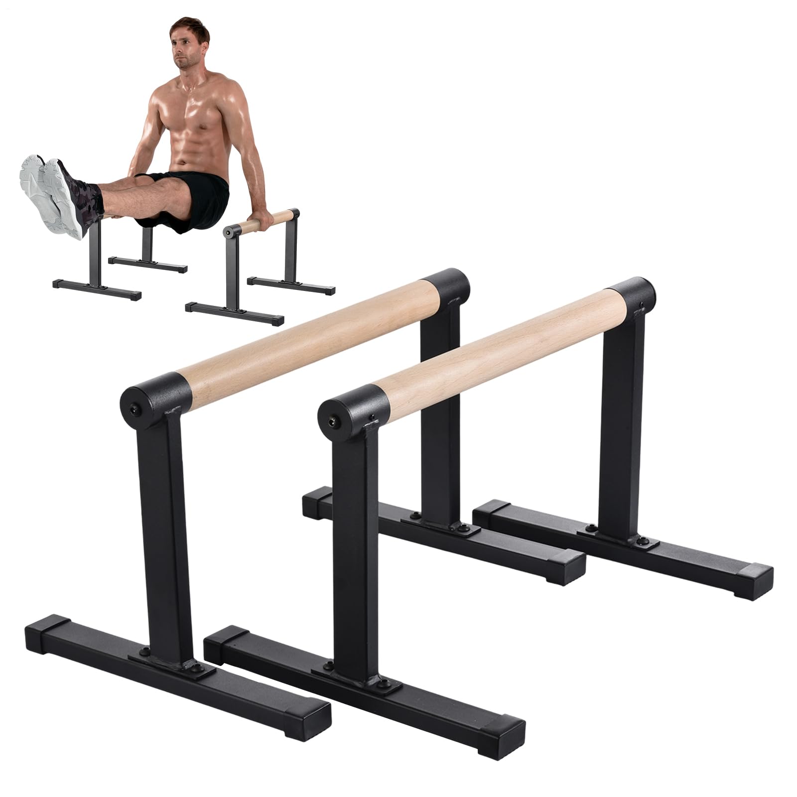 Parallettes Calisthenics Holz Rutschfeste Liegestützgriffe, Premium Turnen und Calisthenics Equipment, Rutschfeste Handstand Griffe/Dip Bar Krafttraining, Push up bar