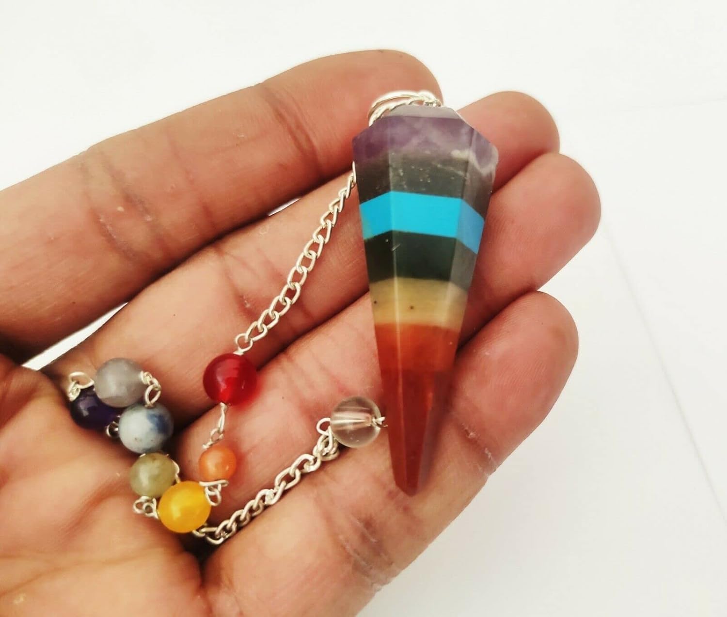 Pendente Di Cristallo Curativo A Forma Di Pendolo Esagonale Con Pietre Preziose Naturali &ndash; The Mystic Stones