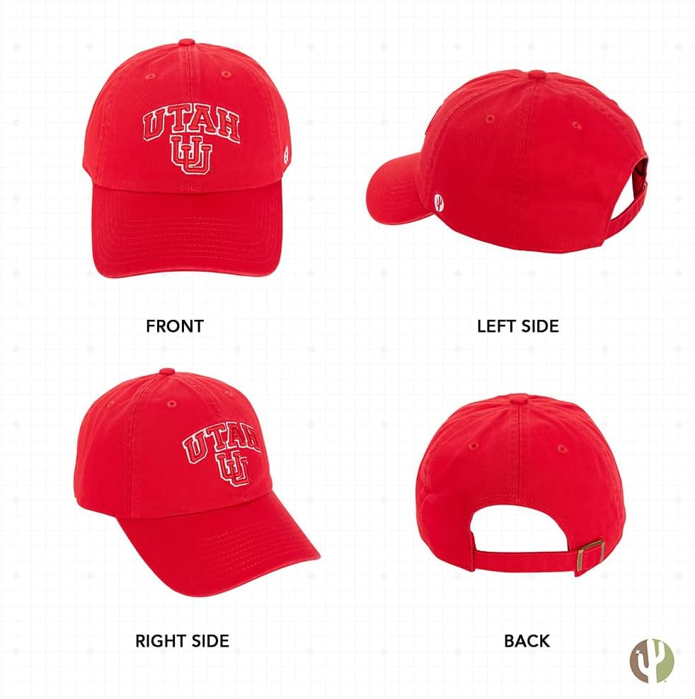 Desert Cactus University of Utah Baseball Hat UT Utes Brimmed Embroidered Hats Cap Adjustable Cloth Strap Adult (Style F) Red - Image 4