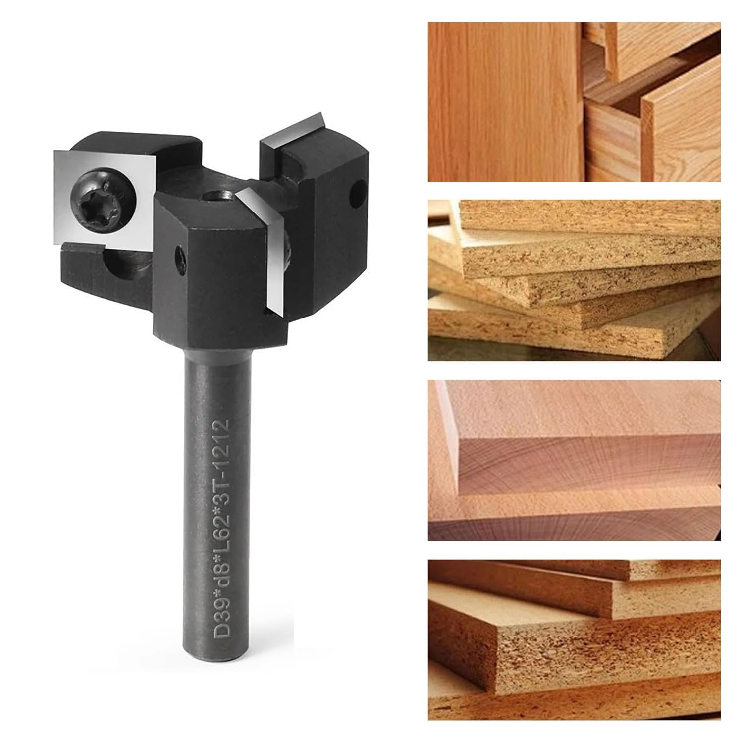 Fraise à Surfacer Tige 8mm CPROSP Fraise Plane, Tige De 8 Mm, Pour Bois, Défonceuse Avec Diamètre De Coupe De 39 Mm, Fraise De Dressage à 3 Lames, Lissage Et Nivellement Professionnels