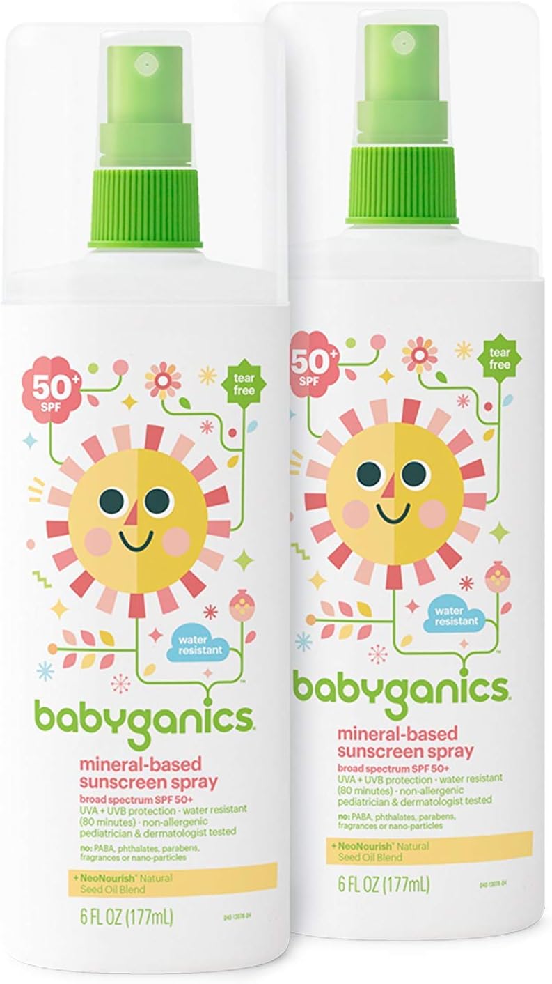 Babyganics Mineral Based Sunscreen Spray, SPF 50+ 6 oz (Pack of 2)