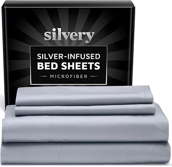 Silvery Save More Bed Sheets Full Cooling Comforter Full/Queen Value Bundle Ultra Soft, Cooling, and Self-Cleaning Sleep System