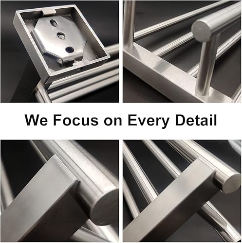 Miniatura 4 de Toallero de baño de 24 pulgadas con barra de toalla doble, toallero dorado cepillado, montado en la pared, acero inoxidable SUS304, toallero de