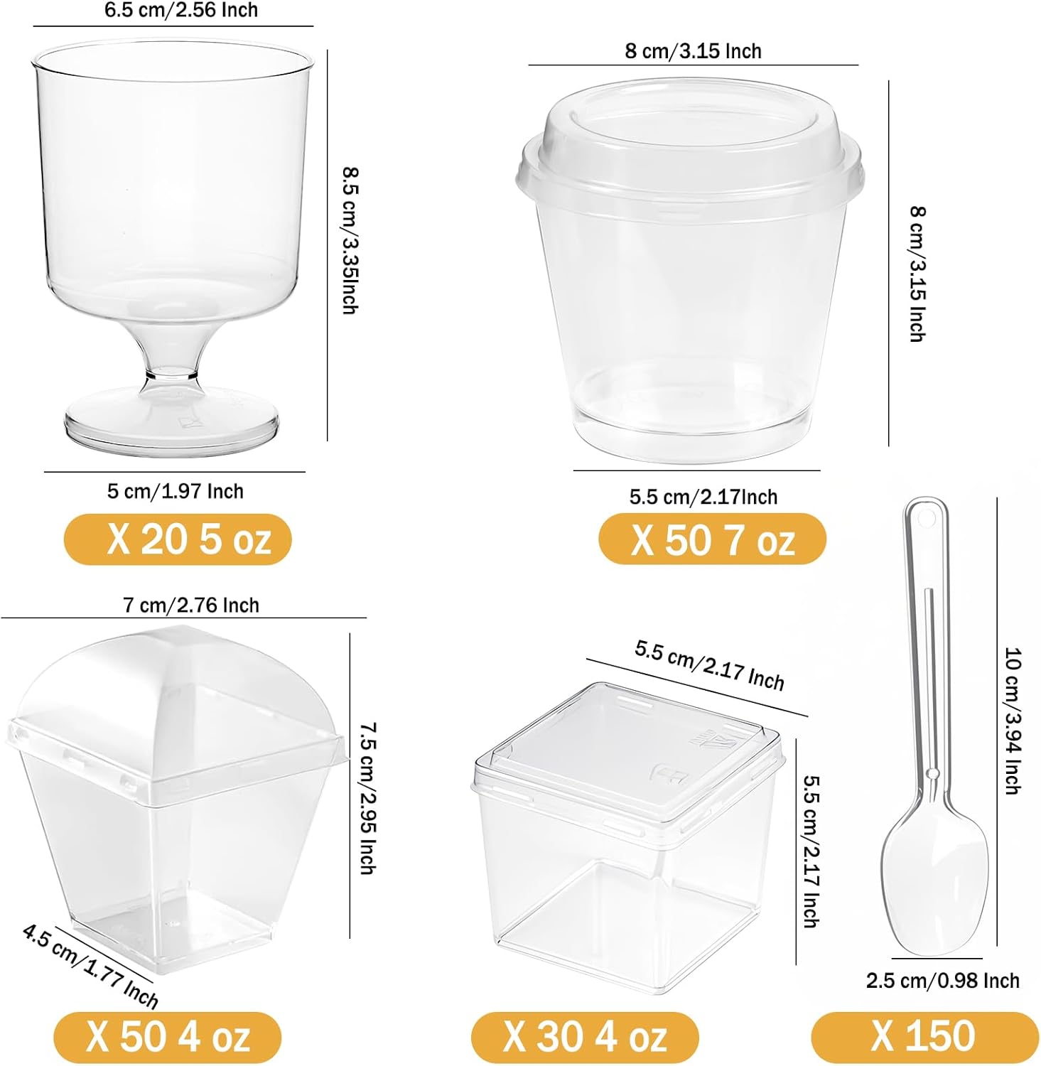 LifeIdeas 430 Pack Mini Dessert Cups with Lids and Spoons, Shooters Cups for Party, 4 oz, 5 oz 7 oz Clear Yogurt Parfait Cups for Pudding, Fruit, Mousse, Party Catering, Snacks & Appetizers
