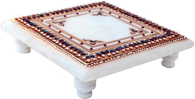 Handicrafts Paradise Blue Embellished Kundans On Marble Chowki