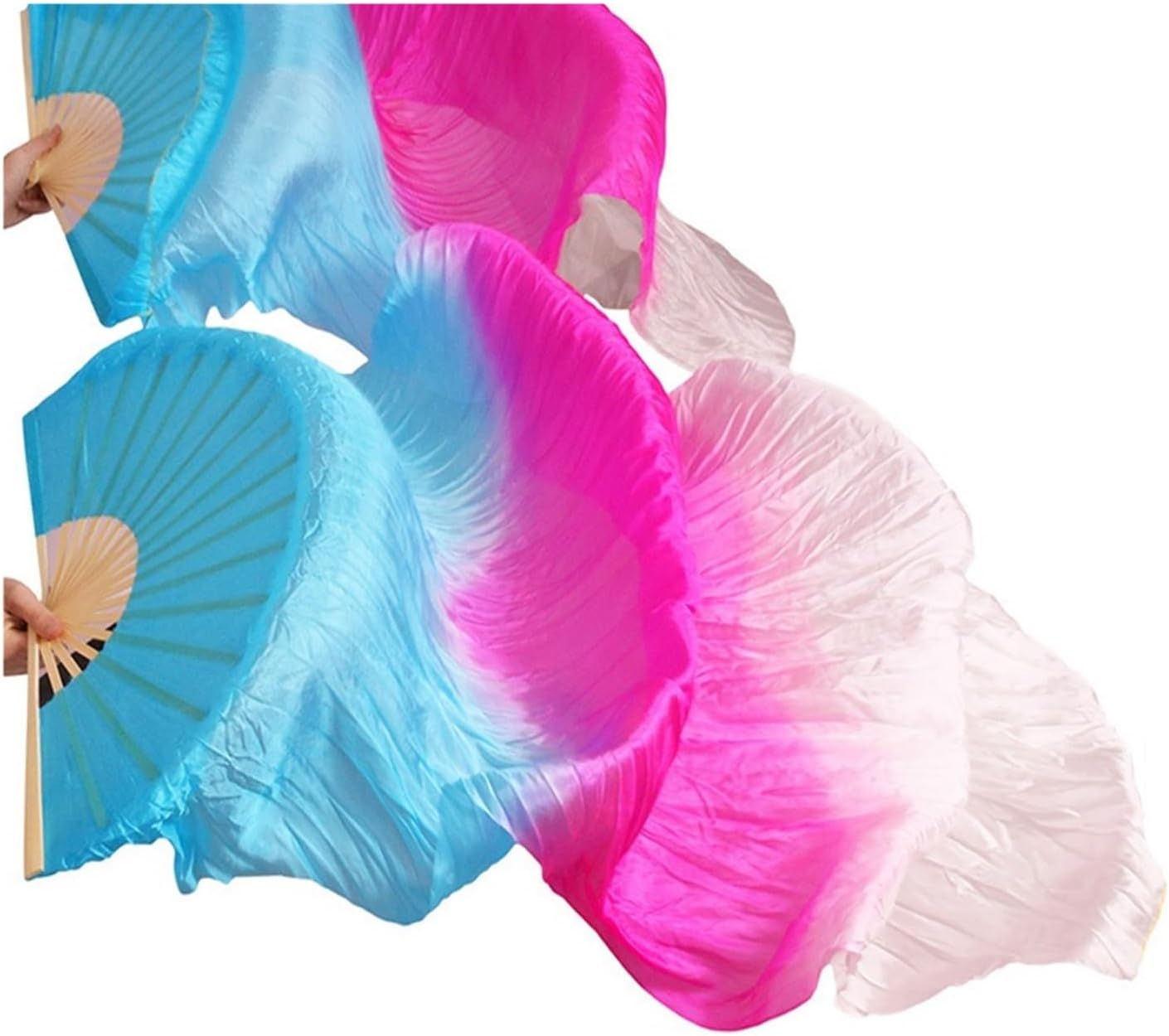 1 Pair Real Silk Belly Dance Fans Handmade Dyed Long Performance