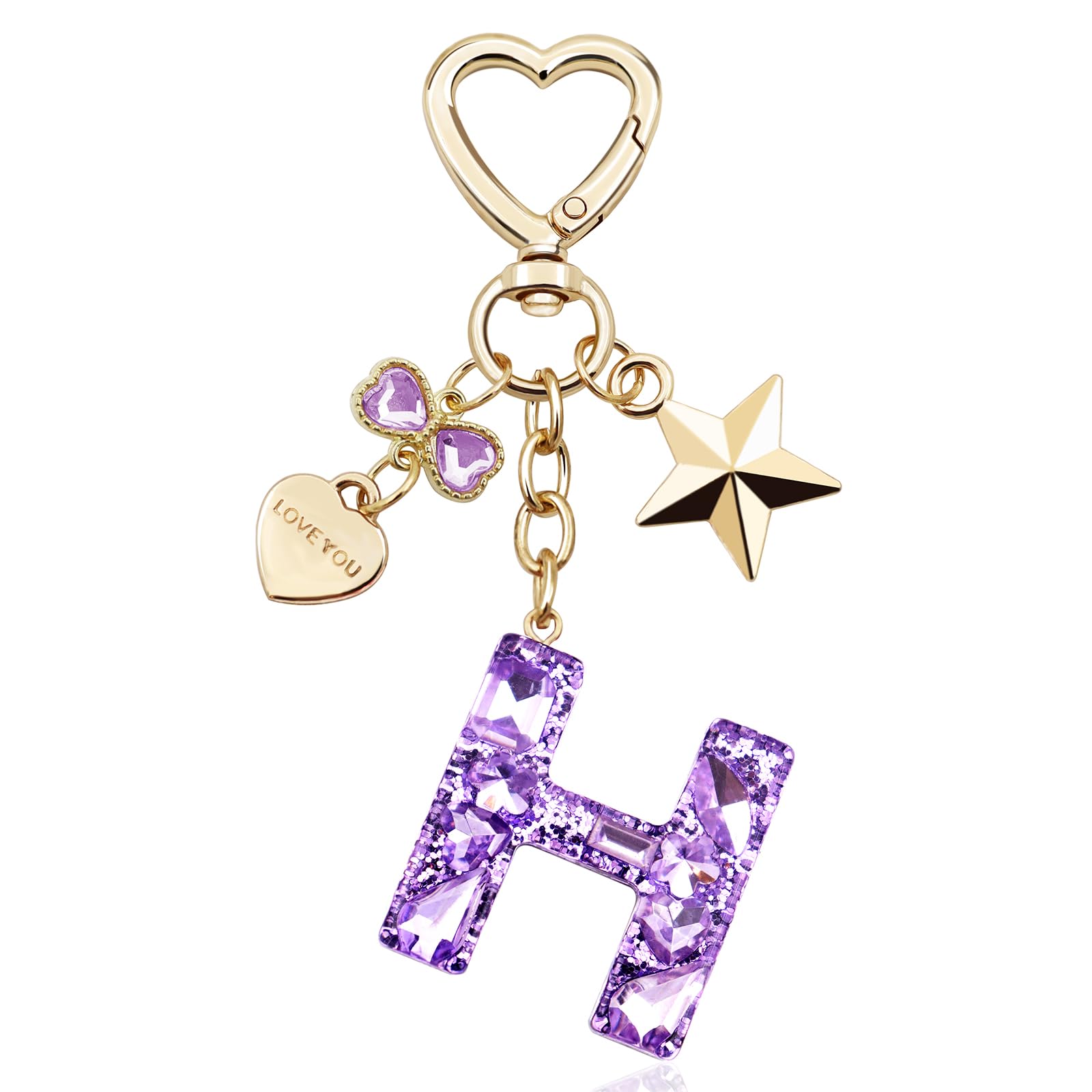 Glitter Initial Letter Keychain Gift for Women Cute Pink Resin Keychains for Bag