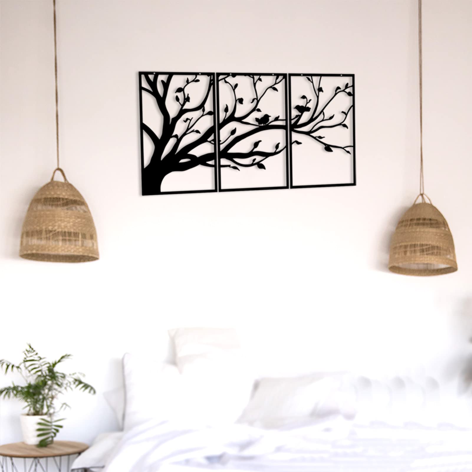 Lot De 3 Panneaux Muraux Métal Bohème Noir - Décoration Géométrique Pour Salon, Chambre - Style Abstrait