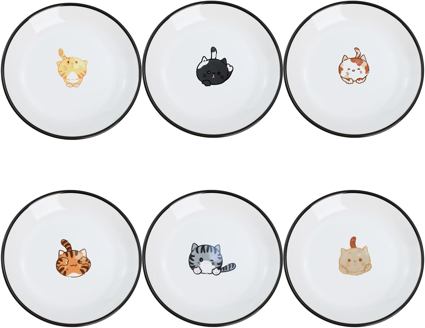 SOCOSY Super Cute Cartoon Animals Ceramic Sauce Dishes/Seasoning Dishes/Sushi Soy Dipping Bowls/Appetizer Plates/Dessert Plates/Little Cat Dog Feeding Bowls/Serving Dishes, 6 PCS-Cat Body-5 Inch