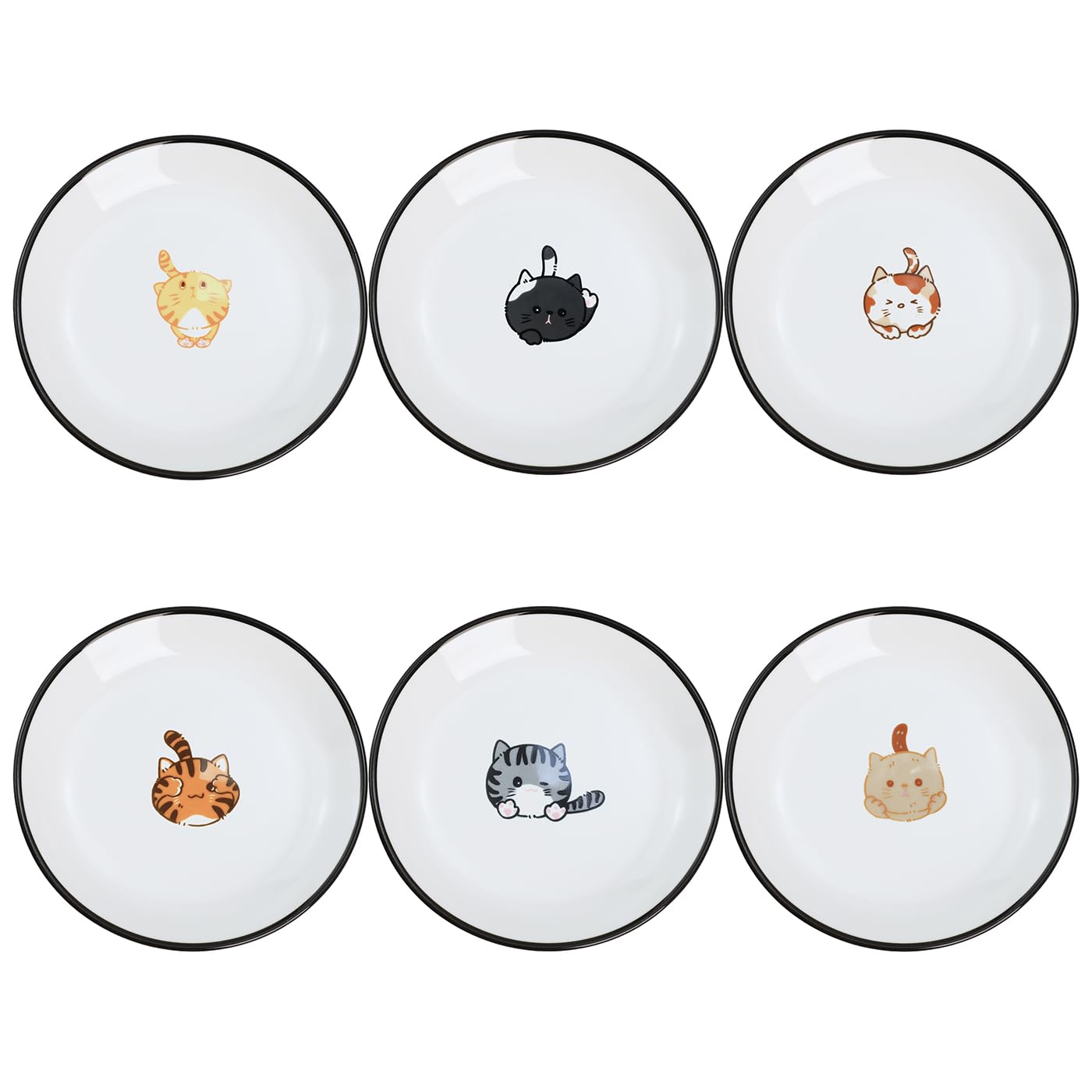 SOCOSY Super Cute Cartoon Animals Ceramic Sauce Dishes/Seasoning Dishes/Sushi Soy Dipping Bowls/Appetizer Plates/Dessert Plates/Little Cat Dog Feeding Bowls/Serving Dishes, 6 PCS-Cat Body-5 Inch