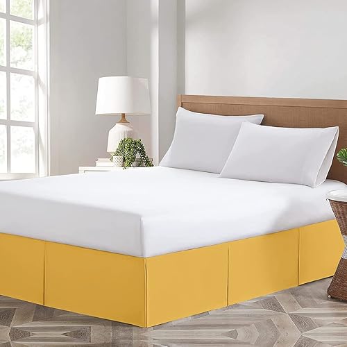 Golden Magic - Falda de cama tamaño California King, falda de cama plisada de 23 pulgadas con esquinas divididas, faldas de cama plisadas de