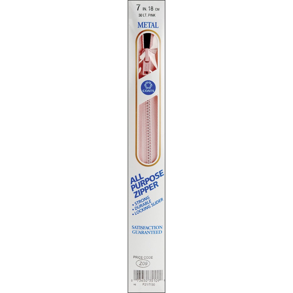 Coats & Clark Inc. All-Purpose Metal Zipper 7 Inch -Light Pink