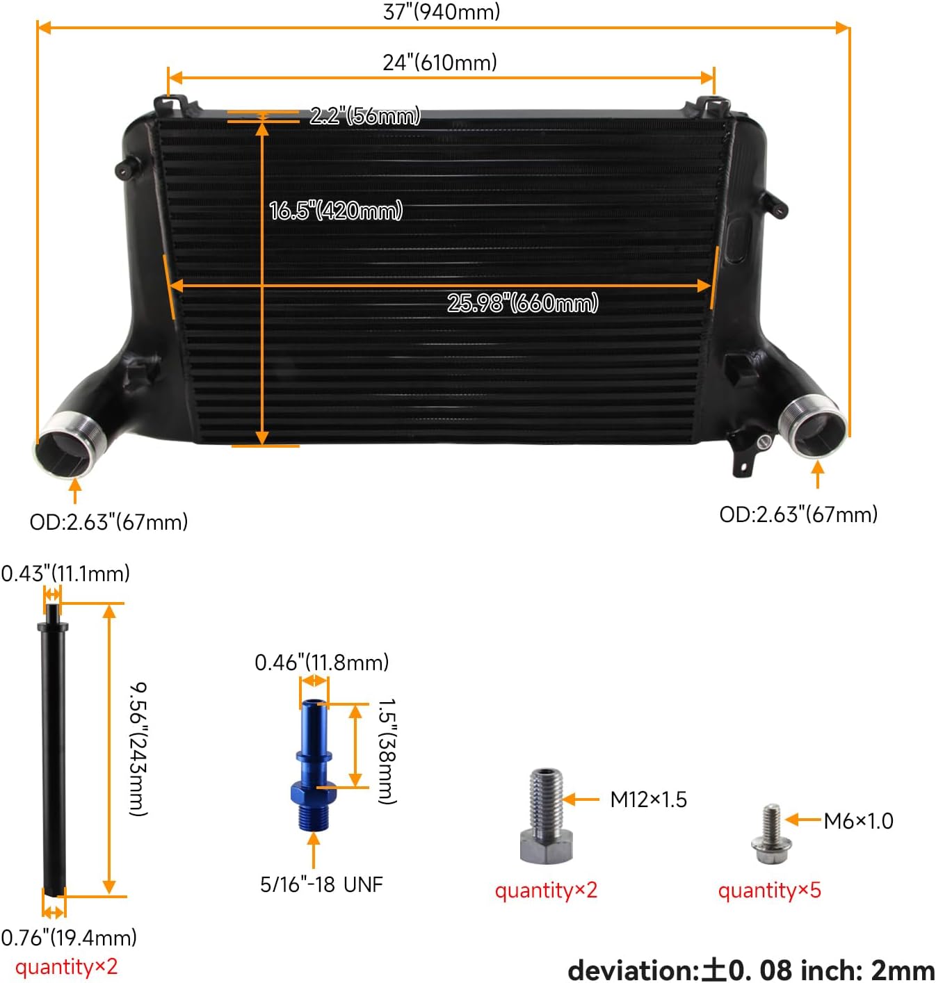 Performance Front Mount Intercooler Compatible with 2020-2023 Ford Explorer ST Black