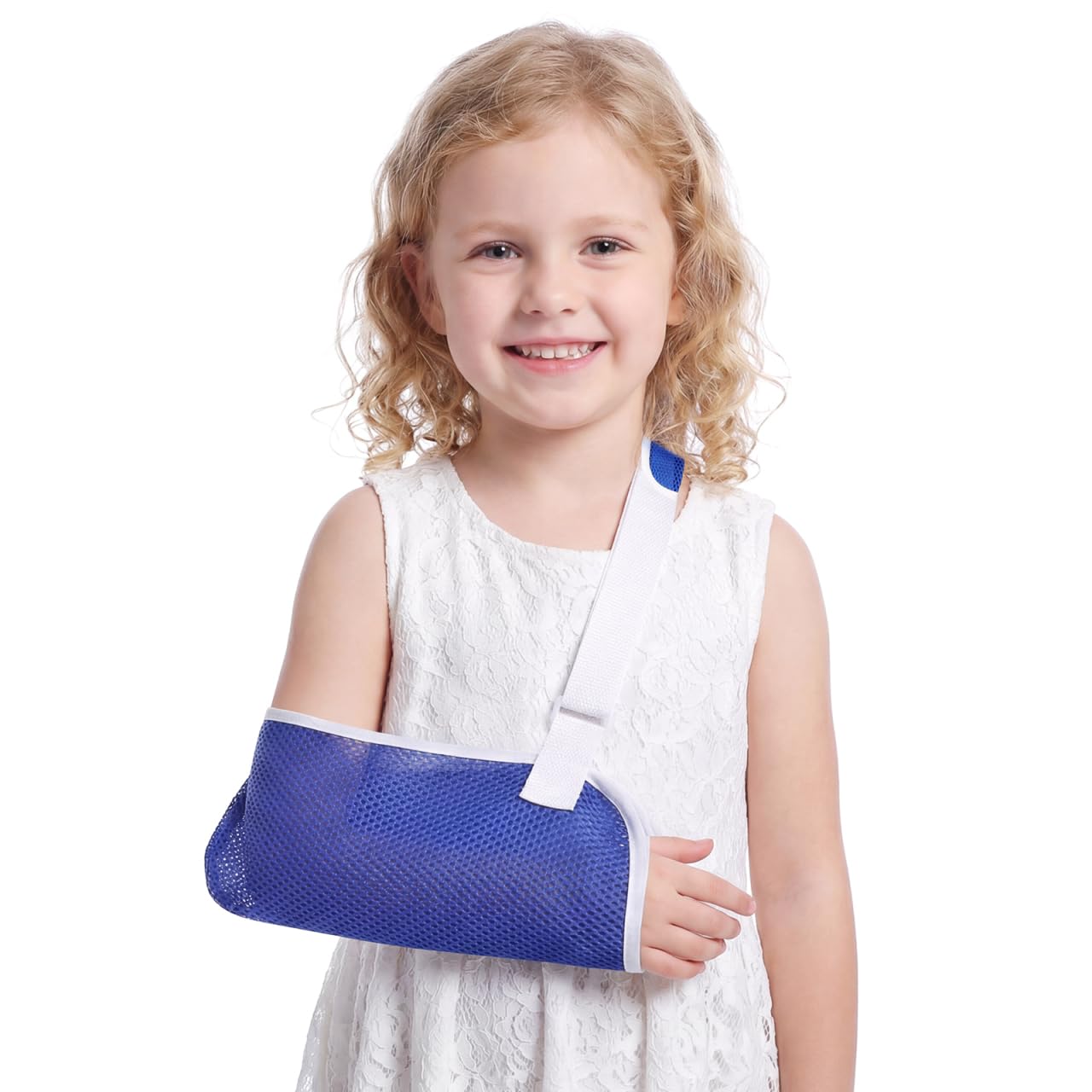 Shoulder Sling Immobilizer, Adjustable Pediatric Size; Brace Elastic Supports for Arm; Arm Sling for Kids with Fractured, Sprains, or Elbow Injury (Left/Right, Blue,Size L)