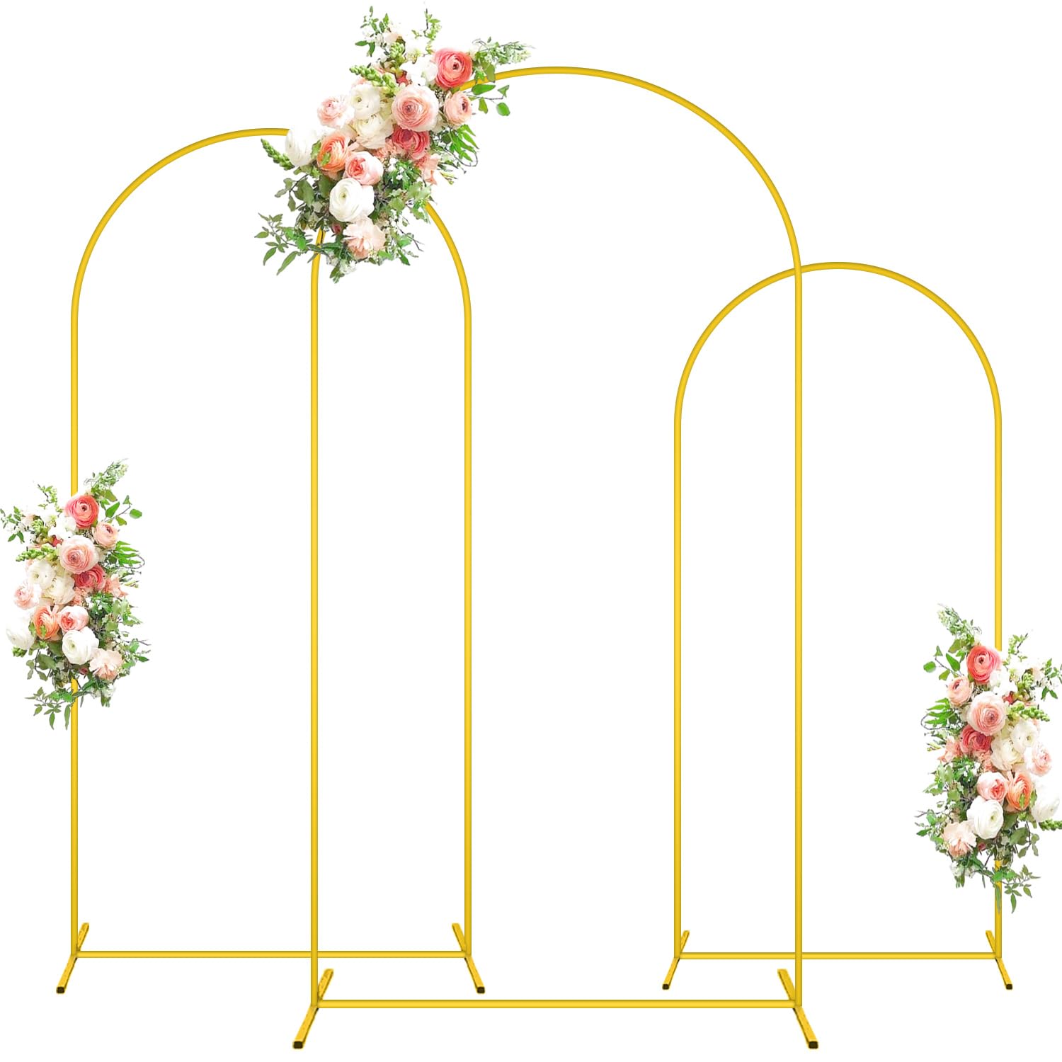 FOTSHARER Wedding Arch Backdrop Stand Set of 3 (7.2FT, 6.6FT, 6FT) Gold Backdrop Stand for Party Metal Arch Stands Balloon Arch Frame Stand Backdrop for Graduation Ceremony Round Top Arch Stand Decor