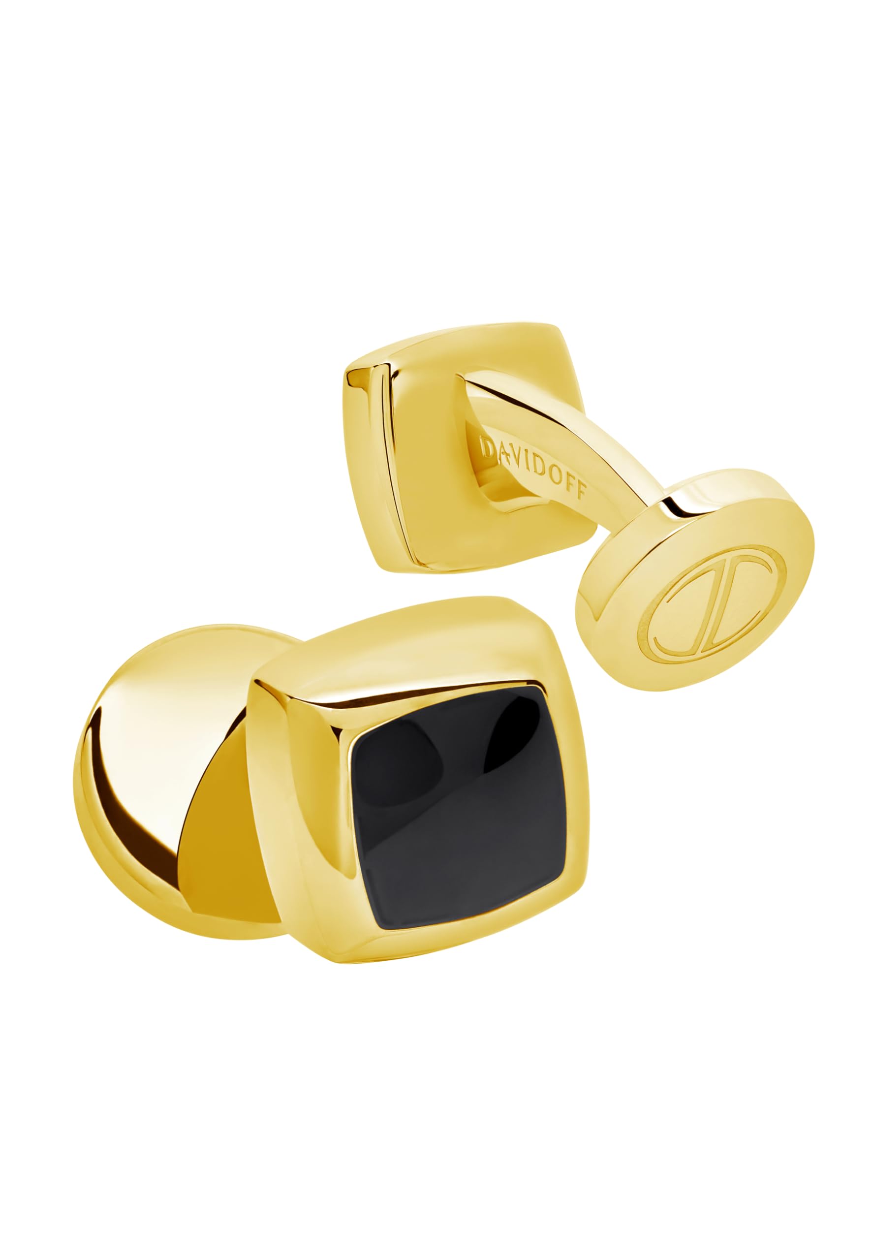 DAVIDOFF ESSENTIALS Mini Manschettenknöpfe Gold/Schwarz – vergoldete Messing Manschettenknöpfe quadratisch – stilvolle Herren Accessoires für schlichte Eleganz