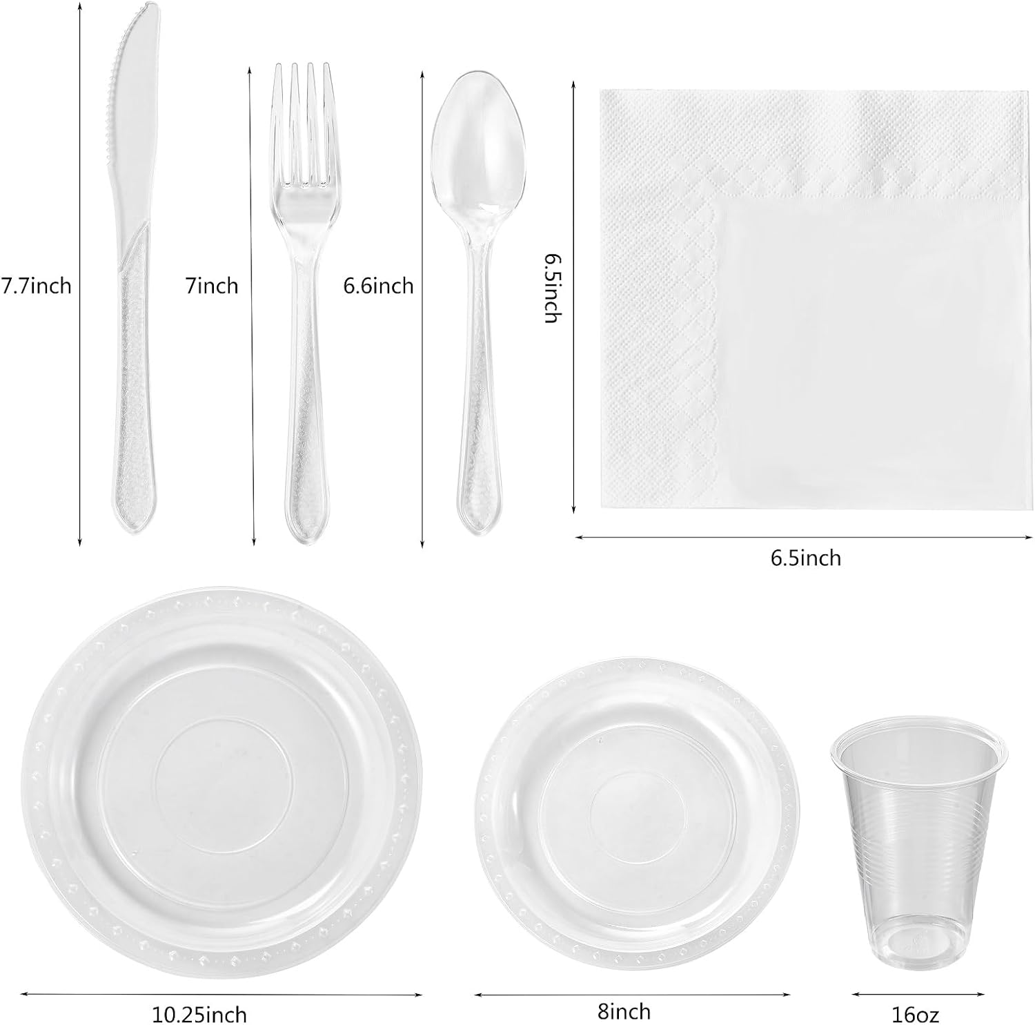 FULING 175 PCS Clear Party Supplies Disposable Dinnerware Set Plastic Plates and Paper Napkins Cups Silverware Serve 25 Sets for Birthday Bridal Shower Wedding Engagement Graduation Parties
