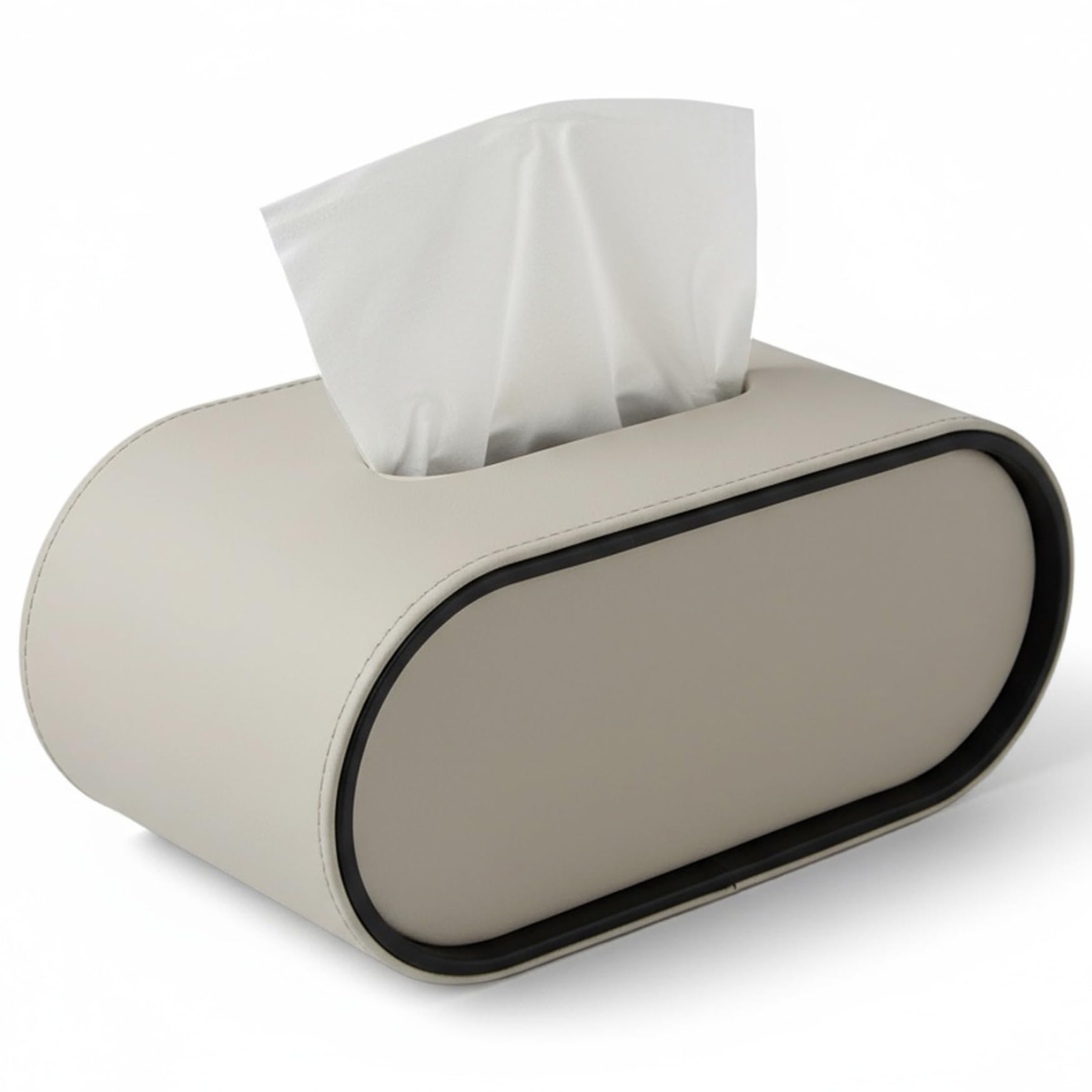 Oval Leather Tissue Box, Luxury Leather Printed Tissue Box for Living Room Bedroom Tabletop Napkin Organizer, Grey