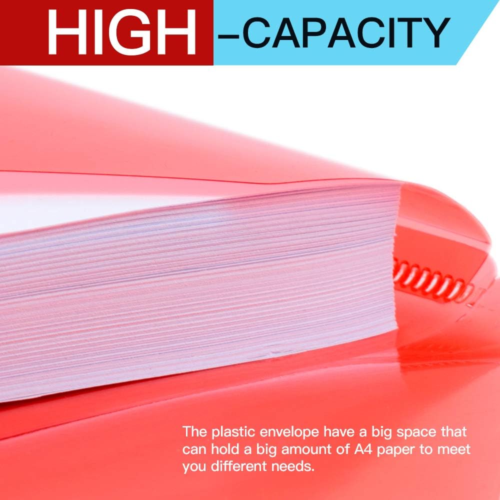 36 PCS A4 Size Plastic Envelopes Poly Envelopes, FANDAMEI 6 Colors File Envelopes with Snap Button Closure, Envelope Folder Transparent for Home School Office Document Organization