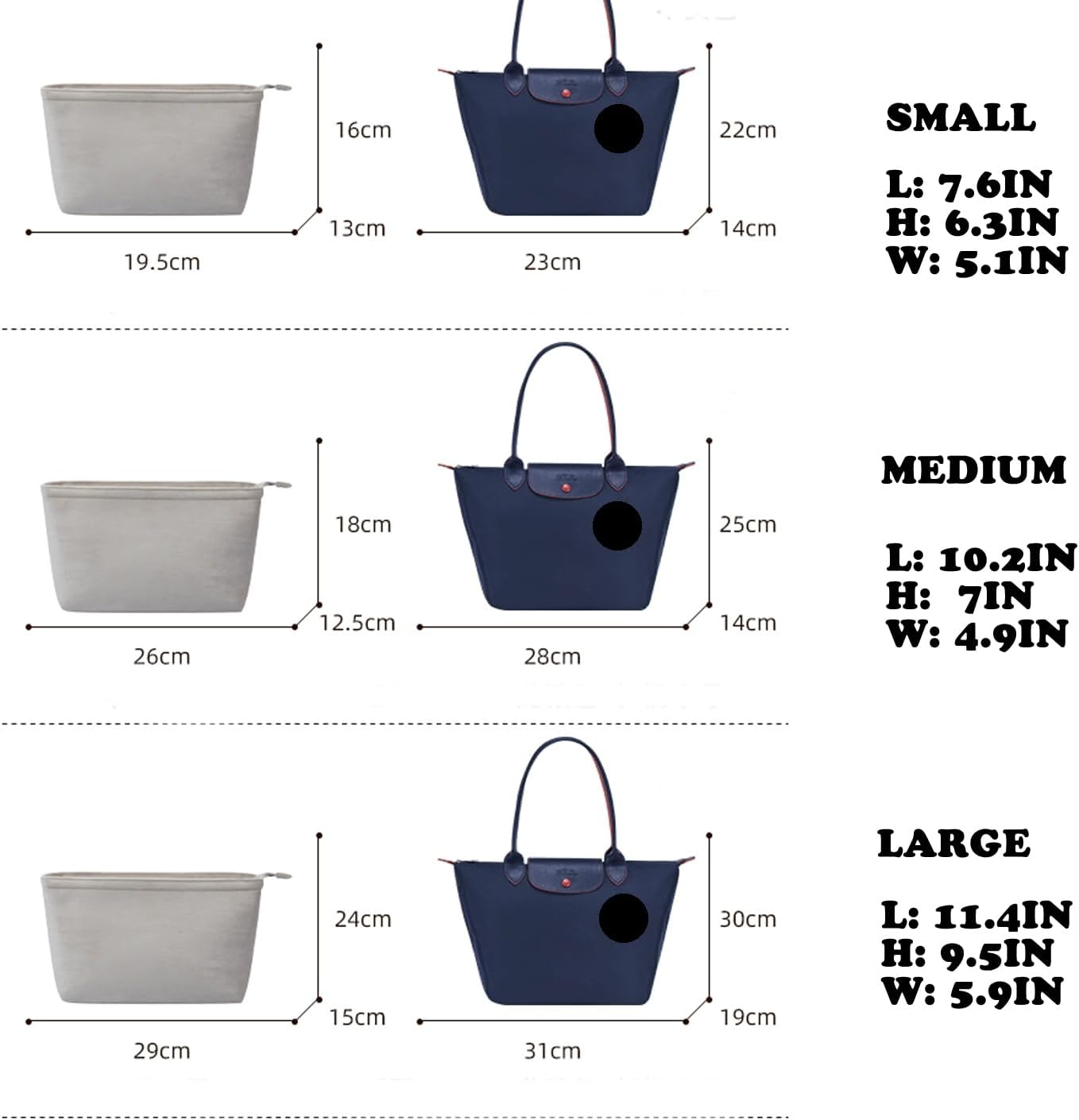 New Material Purse Organizer Insert women's Handbag Organizers Bag Organizer Shaper Insert Bag In Bag for longchamp (L/29 * 15 * 24) image 4