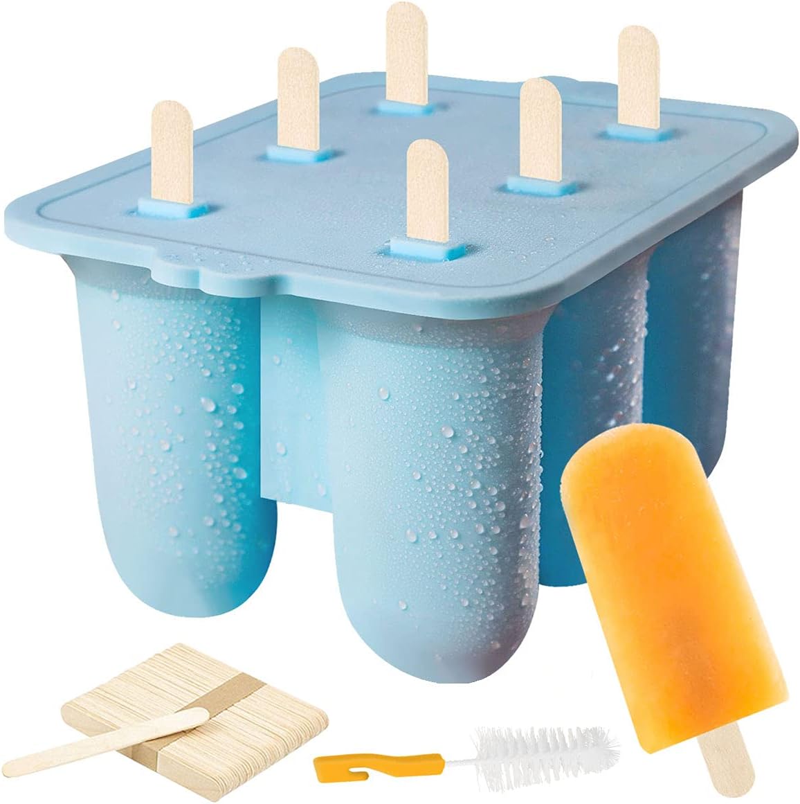 Popsicle Molds,Popsicle Mold,Reusable Silicone Popsicle Molds Ice Pop Molds,Ice Cream Mold BPA Free for Kids with Popsicle Sticks,Popsicle Bags, and Funnel (Blue-6Cavity)