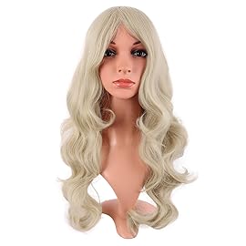 MapofBeauty 24 Inch/60 cm Charming Synthetic Long Wavy Side Bangs Women Party Anime Cosplay Wig (Blonde)