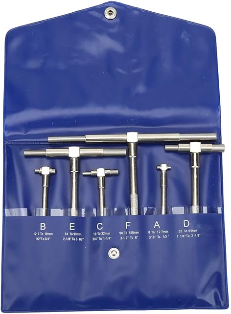 6Pcs/Set Telescopic Gauge Set 8-150mm Adjustable Inner Diameter Gauge Nickel T-Bore Hole Gauge Plated Square Head Telescopic Gauge Micrometer Measuring Tools