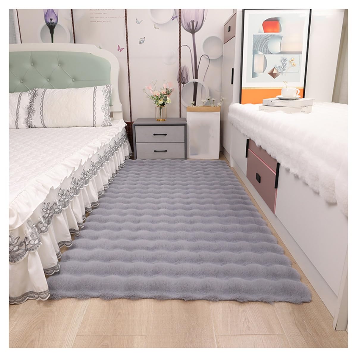 Tapis en fausse fourrure salon rectangulaire 90x150cm et moderne