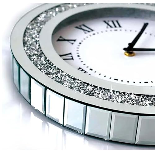 Generic RIV001 Lucky-Silver Round Mirror,12Inch Crystal Sparkle Twinkle Bling Crush Diamond Mirrored Wall Clock thumb #1