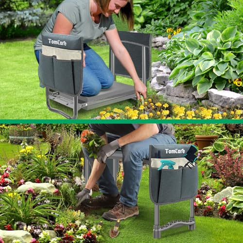 Image of TomCare Garden Kneeler and Seat 10.64 inch Wider Larger Soft Kneeling Pad Garden Bench with 2 Large Tool Pouches Heavy Duty Garden Stool Foldable Tools Gardening Gifts for Women Men Gardeners,Grey