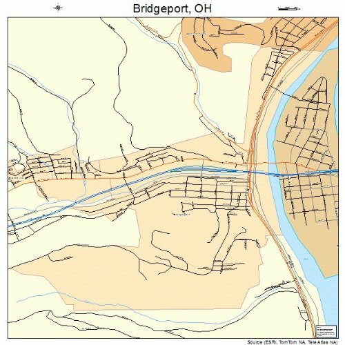 Large Street & Road Map of Bridgeport, Ohio OH Printed poster size