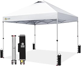 CROWN SHADES 10x10 Pop Up Canopy - Beach Tent with One Push Setup - Easy Outdoor Sun Shade for Events, Parties, Camping - Gazebo with STO-N-Go Cover Bag, Silver Coated Top, Grid White