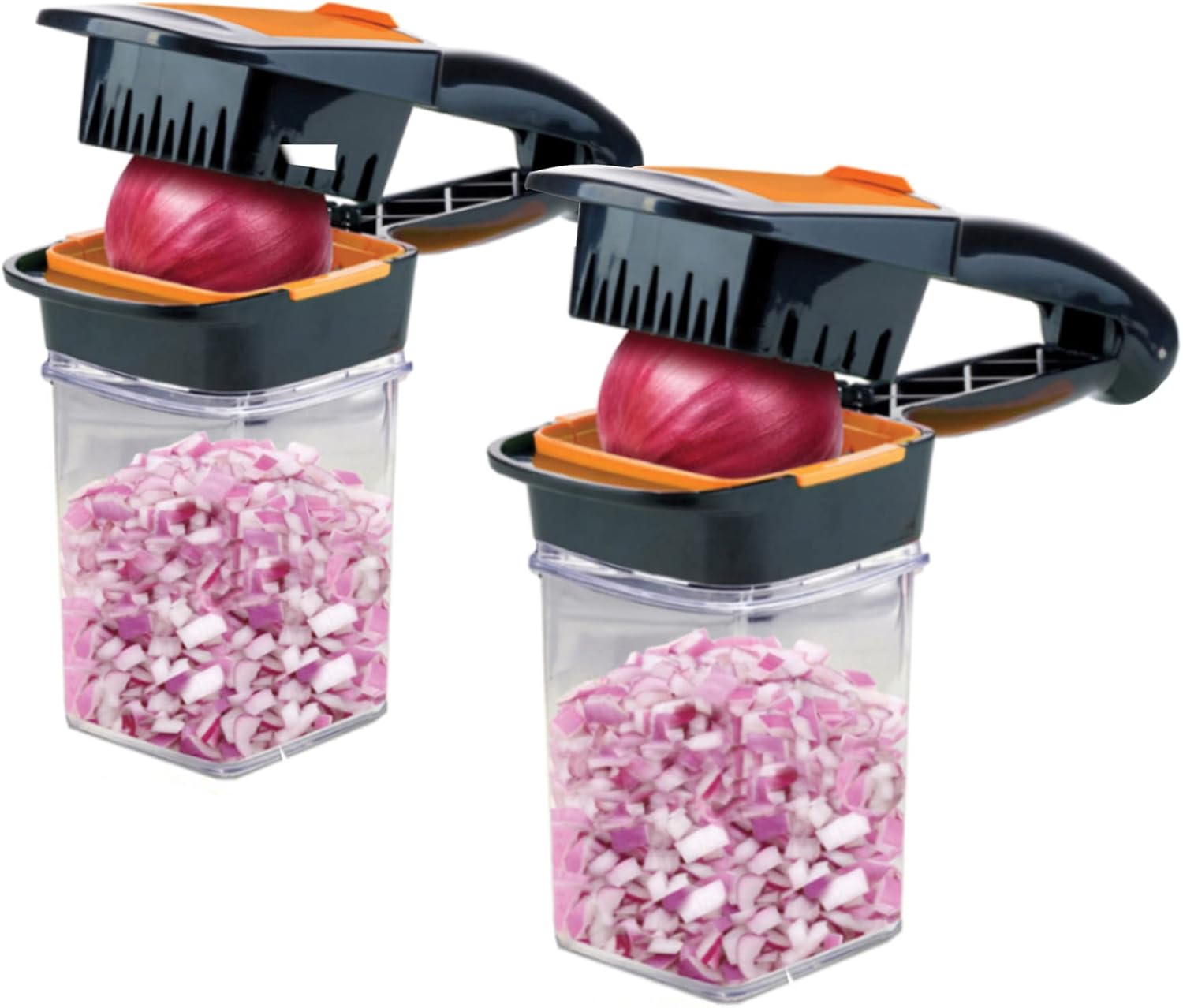 Nutrichopper Deluxe with 30% Larger Fresh-keeping Storage Containers - Vegetable Slicer that Chops, Cubes and Wedges, Multi-purpose Food Chopper with Stainless Steel Blades, As Seen On TV Set of 2