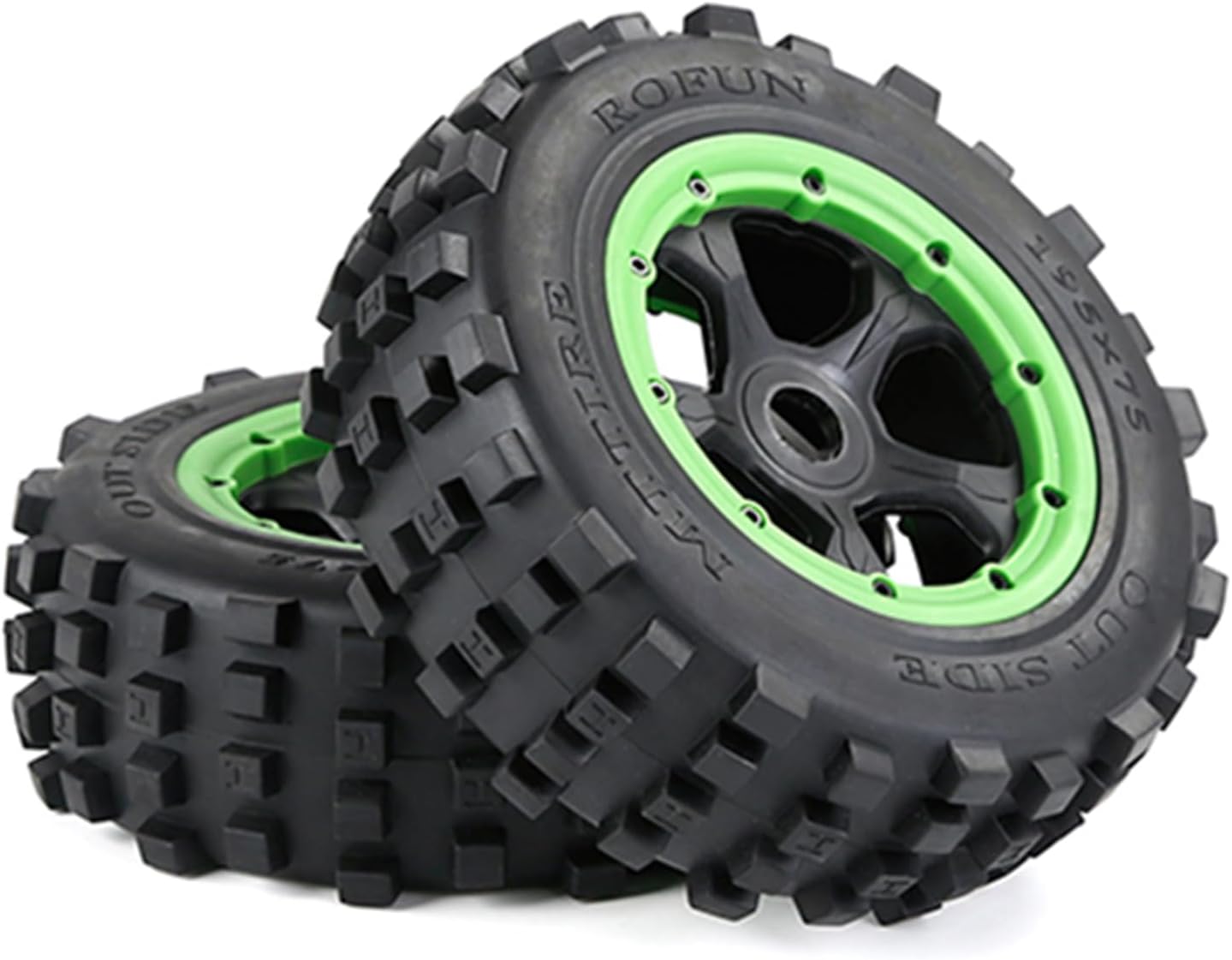 FLMLF Rc Car Knobby Front Wheel Tire 2pcs 195X75mm for 1/5 HPI ROFUN ROVAN KM BAJA 5T 5SC 5FT Truck Parts (Green)